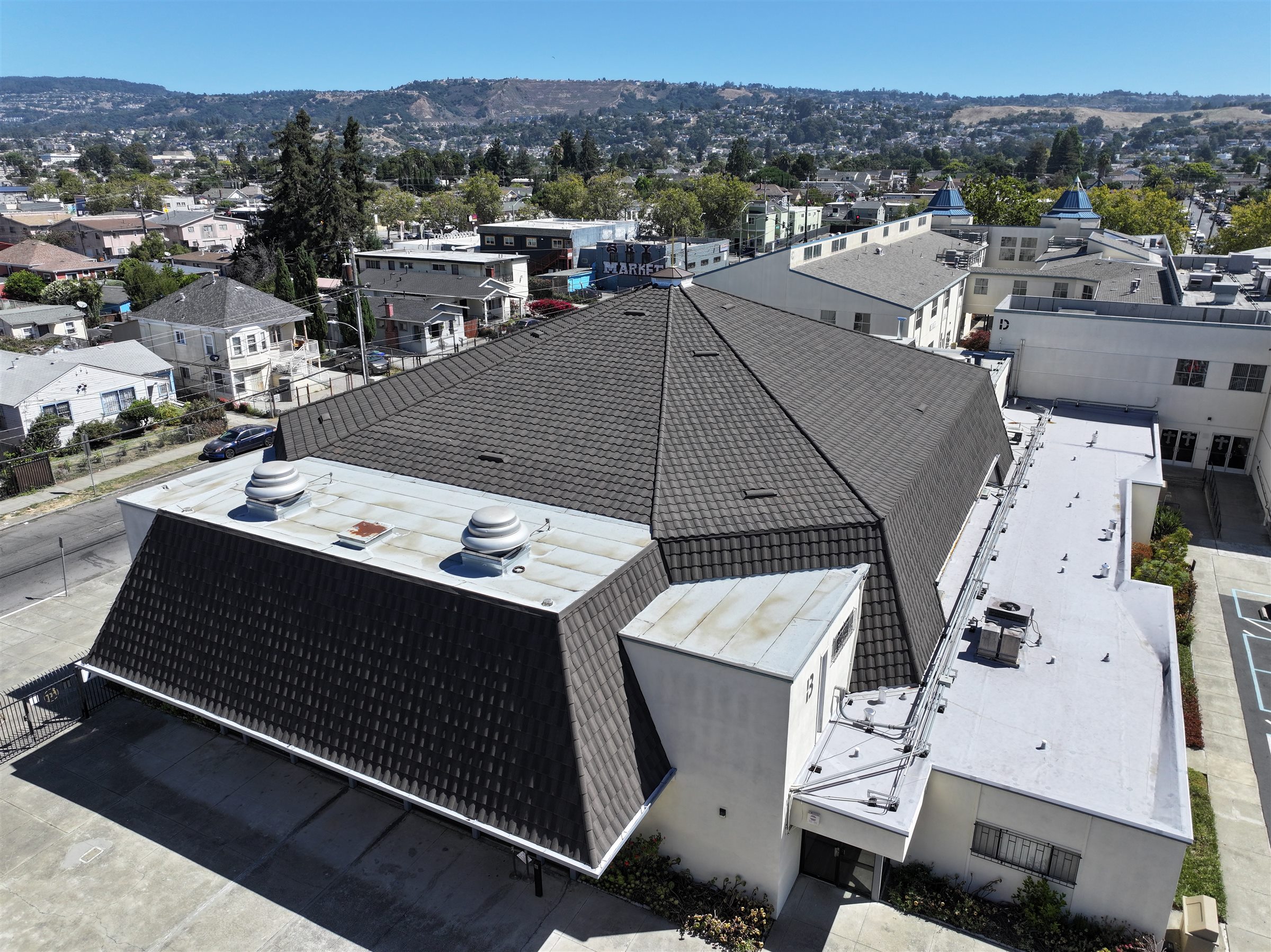 Commercial roofing project aerial view